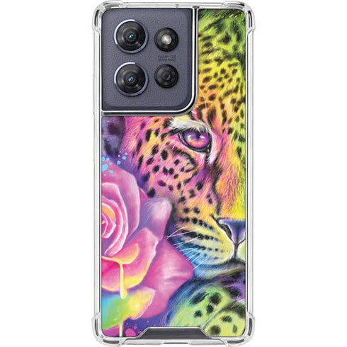 Neon Rainbow Cheetah with Rose by Sheena Pike Moto G Play 5G (2025) Clear Case