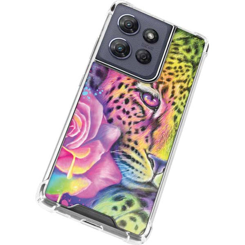 Neon Rainbow Cheetah with Rose by Sheena Pike Moto G Play 5G (2025) Clear Case