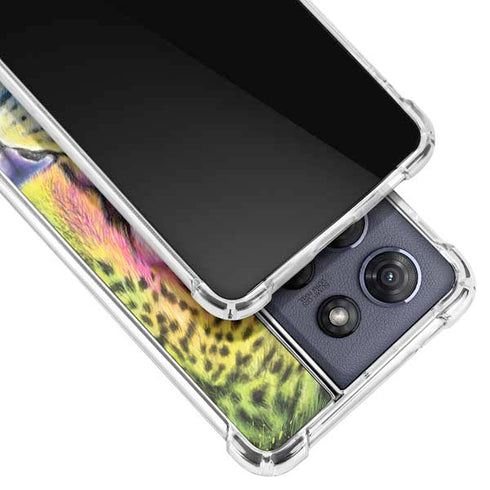 Neon Rainbow Cheetah with Rose by Sheena Pike Moto G Play 5G (2025) Clear Case
