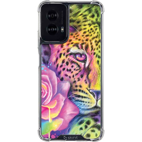 Neon Rainbow Cheetah with Rose by Sheena Pike Moto G Power 5G (2024) Clear Case