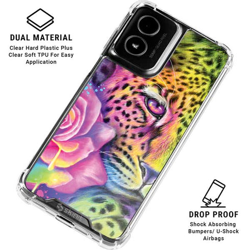 Neon Rainbow Cheetah with Rose by Sheena Pike Moto G Power 5G (2024) Clear Case