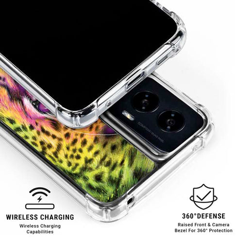 Neon Rainbow Cheetah with Rose by Sheena Pike Moto G Power 5G (2024) Clear Case