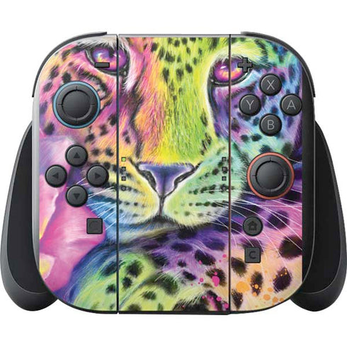 Neon Rainbow Cheetah with Rose by Sheena Pike Nintendo Switch 2 (2025) with Joy-Con Skin