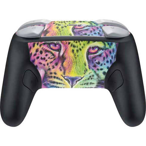 Neon Rainbow Cheetah with Rose by Sheena Pike Nintendo Switch 2 (2025) Pro Controller Skin