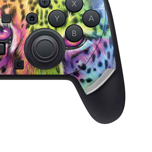 Neon Rainbow Cheetah with Rose by Sheena Pike Nintendo Switch 2 (2025) Pro Controller Skin