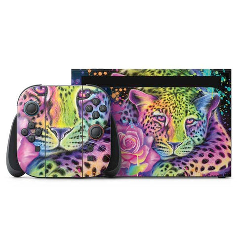 Neon Rainbow Cheetah with Rose by Sheena Pike Nintendo Skins