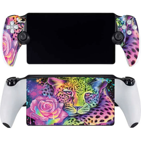 Neon Rainbow Cheetah with Rose by Sheena Pike PlayStation PS5 Skins