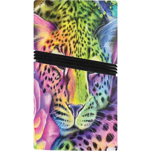 Neon Rainbow Cheetah with Rose by Sheena Pike PS5 Pro Bundle Skin
