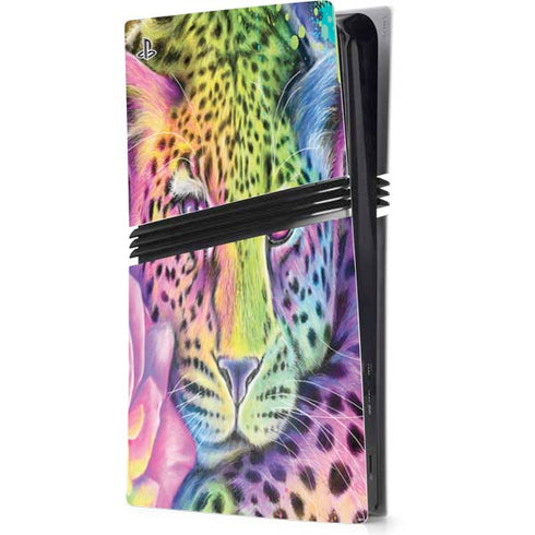 Neon Rainbow Cheetah with Rose by Sheena Pike PlayStation PS5 Skins
