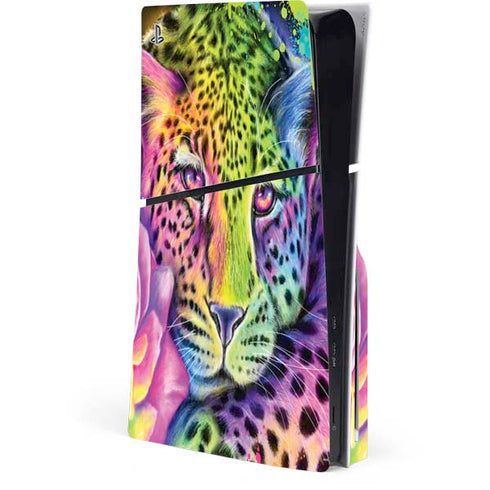 Neon Rainbow Cheetah with Rose by Sheena Pike PlayStation PS5 Skins