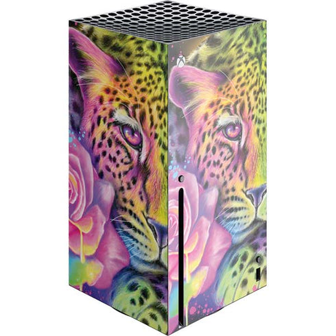 Neon Rainbow Cheetah with Rose by Sheena Pike Xbox Series X Skins