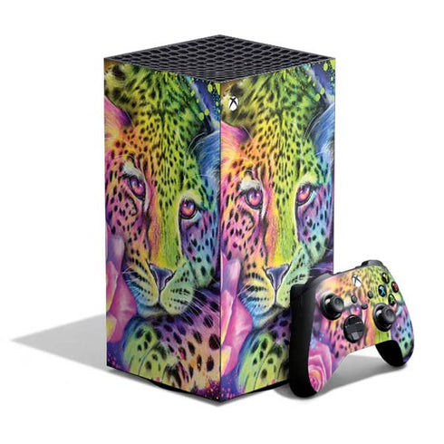 Neon Rainbow Cheetah with Rose by Sheena Pike XBox Series X Digital Edition Bundle Skin
