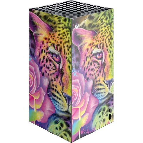 Neon Rainbow Cheetah with Rose by Sheena Pike XBox Series X Digital Edition Console Skin