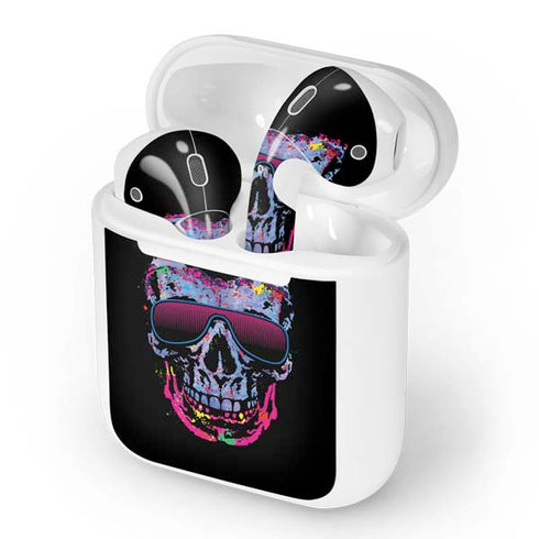 Liquid Blue Neon Skull with Glasses Apple AirPods Skin