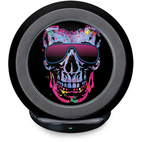 Liquid Blue Neon Skull with Glasses Fast Charge Wireless Charging Stand Skin