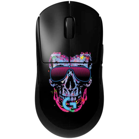 Liquid Blue Neon Skull with Glasses G Pro Wireless Gaming Mouse Skin