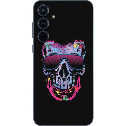 Liquid Blue Neon Skull with Glasses Galaxy A55 5G Skin