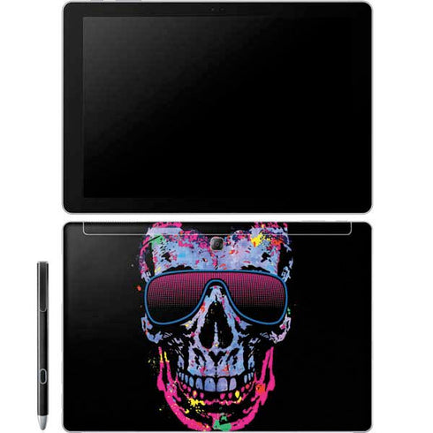 Liquid Blue Neon Skull with Glasses Galaxy Book 12in Skin
