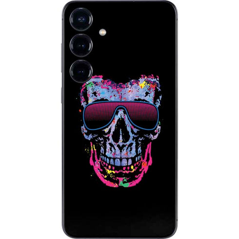 Liquid Blue Neon Skull with Glasses Galaxy S25 Plus Skin