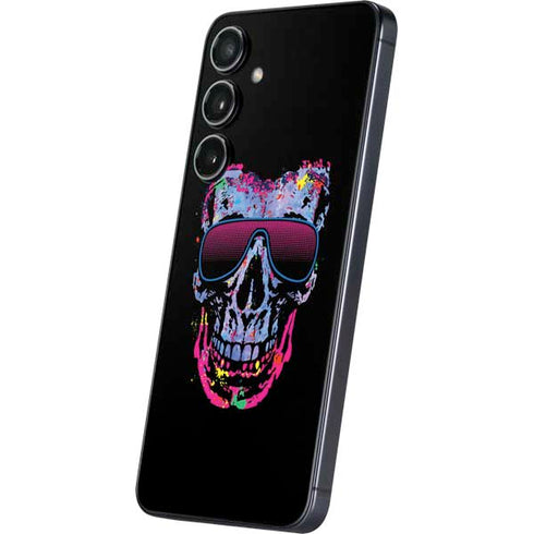Liquid Blue Neon Skull with Glasses Galaxy S24 Plus Skin
