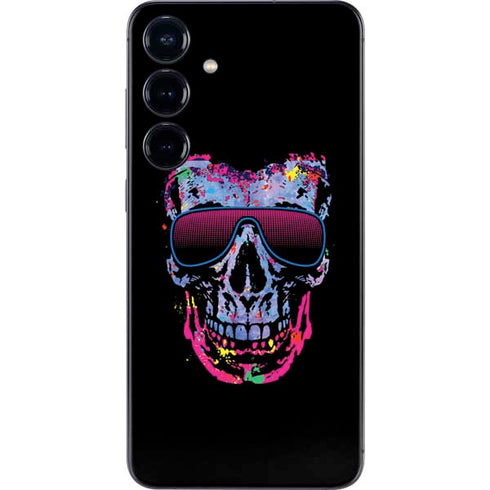 Liquid Blue Neon Skull with Glasses Galaxy S25 Skin