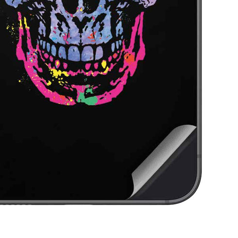 Liquid Blue Neon Skull with Glasses Galaxy S25 Skin