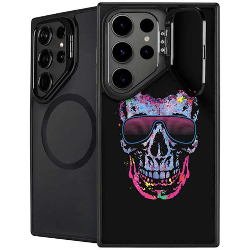Liquid Blue Neon Skull with Glasses Galaxy S25 Ultra Kickstand Case