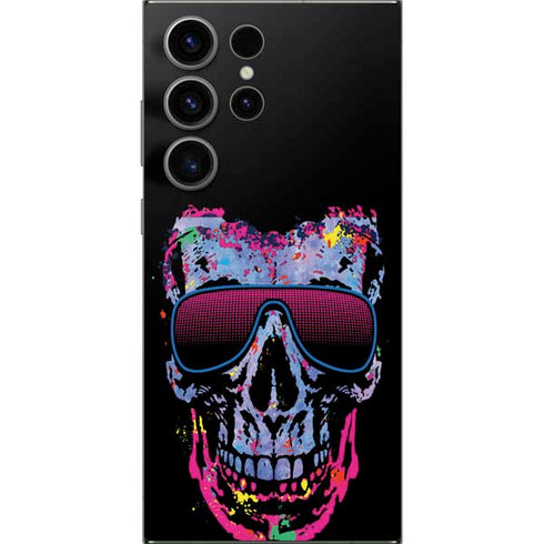 Liquid Blue Neon Skull with Glasses Galaxy S25 Ultra Skin