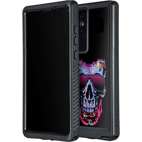 Liquid Blue Neon Skull with Glasses Galaxy S24 Ultra Waterproof Case