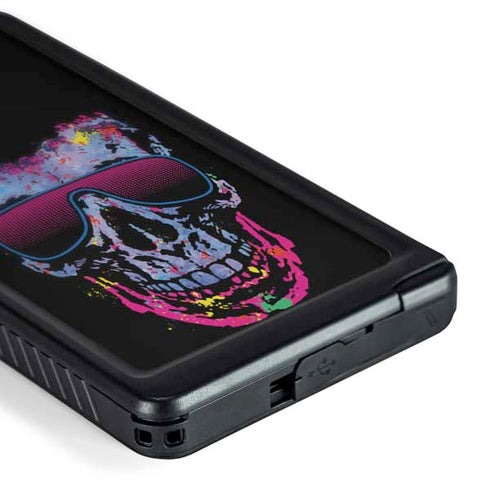 Liquid Blue Neon Skull with Glasses Galaxy S24 Ultra Waterproof Case