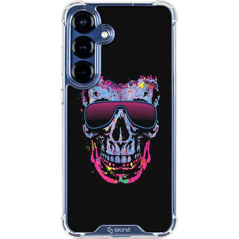 Liquid Blue Neon Skull with Glasses Galaxy S25 Clear Case