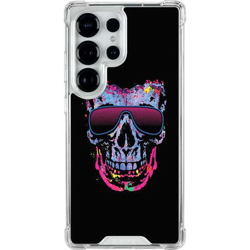 Liquid Blue Neon Skull with Glasses Galaxy S25 Ultra Clear Case