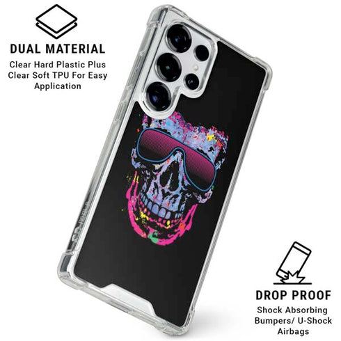 Liquid Blue Neon Skull with Glasses Galaxy S25 Ultra Clear Case