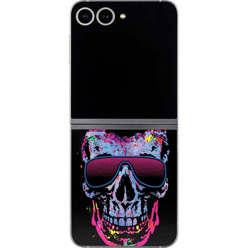 Liquid Blue Neon Skull with Glasses Galaxy Z Flip6 Skin
