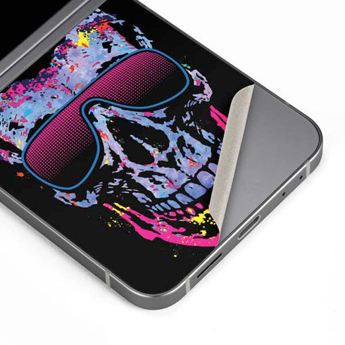 Liquid Blue Neon Skull with Glasses Galaxy Z Flip6 Skin