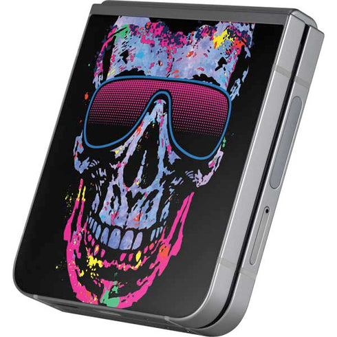 Liquid Blue Neon Skull with Glasses Galaxy Z Flip6 Skin