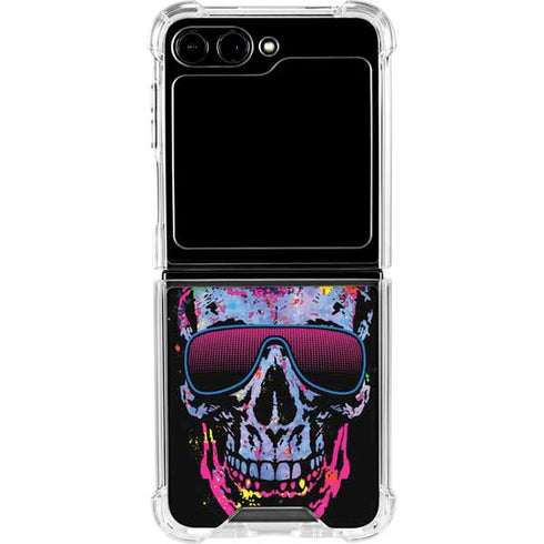 Liquid Blue Neon Skull with Glasses Galaxy Z Flip6 Clear Case