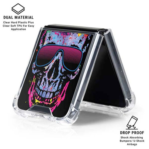 Liquid Blue Neon Skull with Glasses Galaxy Z Flip6 Clear Case