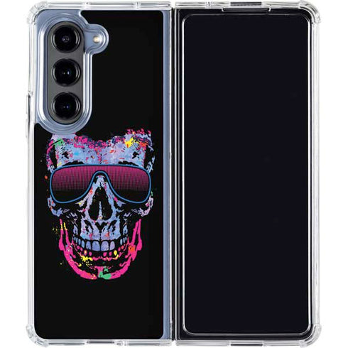 Liquid Blue Neon Skull with Glasses Galaxy Z Fold5 5G Clear Case