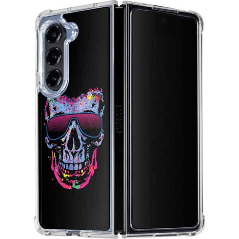 Liquid Blue Neon Skull with Glasses Galaxy Z Fold5 5G Clear Case