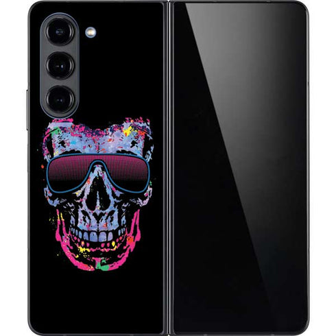 Liquid Blue Neon Skull with Glasses Galaxy Z Fold5 5G Skin