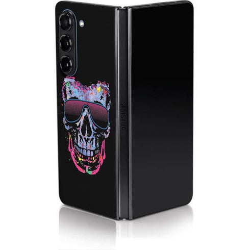 Liquid Blue Neon Skull with Glasses Galaxy Z Fold5 5G Skin