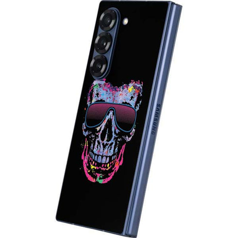 Liquid Blue Neon Skull with Glasses Galaxy Z Fold6 Skin