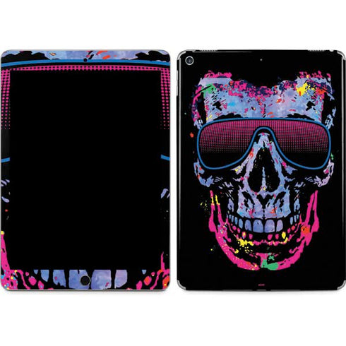 Liquid Blue Neon Skull with Glasses iPad Skins
