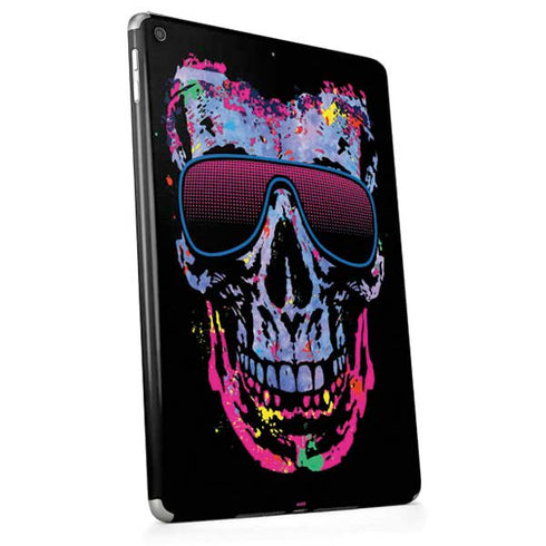 Liquid Blue Neon Skull with Glasses Apple iPad Skin
