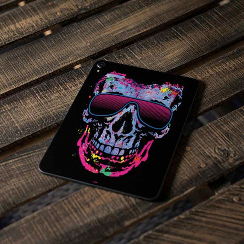 Liquid Blue Neon Skull with Glasses Apple iPad Pro Skin