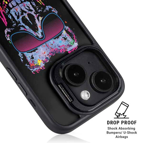 Liquid Blue Neon Skull with Glasses iPhone 13 Kickstand Case