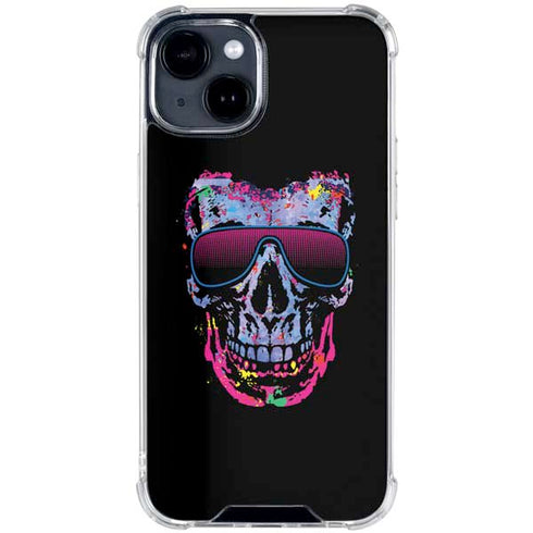 Liquid Blue Neon Skull with Glasses iPhone 15 Clear Case