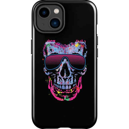 Liquid Blue Neon Skull with Glasses iPhone 15 Impact Case