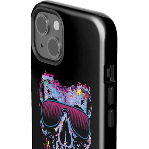 Liquid Blue Neon Skull with Glasses iPhone 15 Impact Case